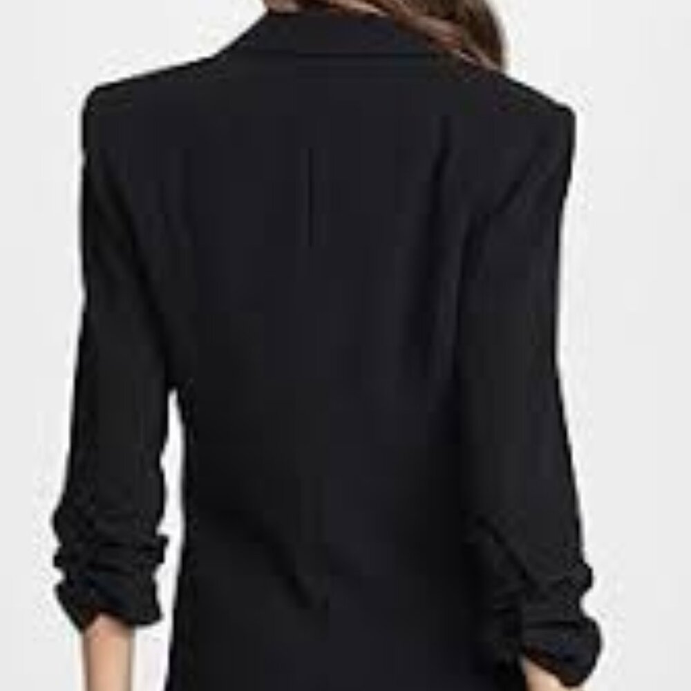 Cinq A Sept Khloe Blazer Womens 8 Black Ruched Sleeve One Button NWOT - Picture 3 of 11